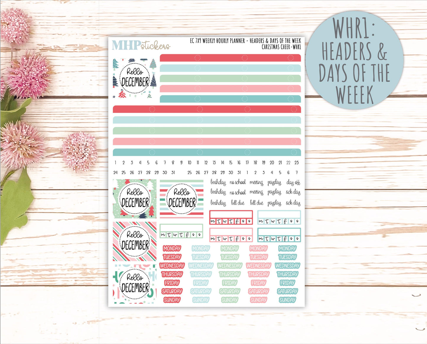 DECEMBER Weekly Hourly Planning Kits for 7x9 Erin Condren Planners. "Christmas Cheer" || ECWHR