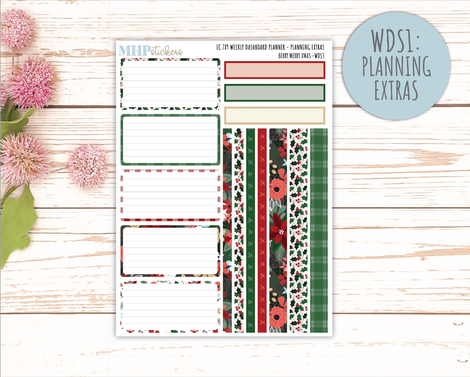 DECEMBER Weekly Dashboard Kit for 7x9 Erin Condren Planners. "Berry Merry Xmas" || ECWDS