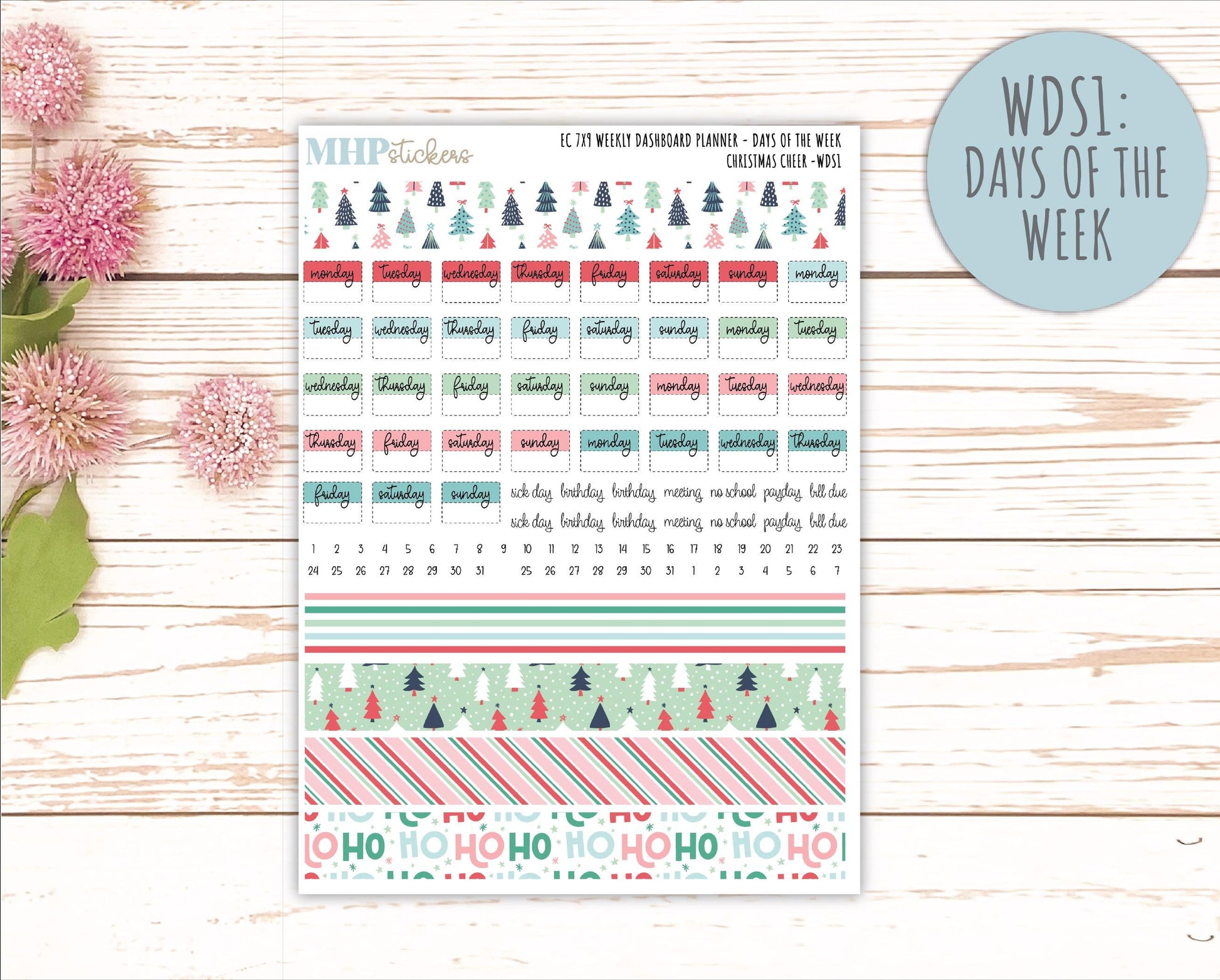 DECEMBER Weekly Dashboard Kit for 7x9 Erin Condren Planners. "Christmas Cheer" || ECWDS