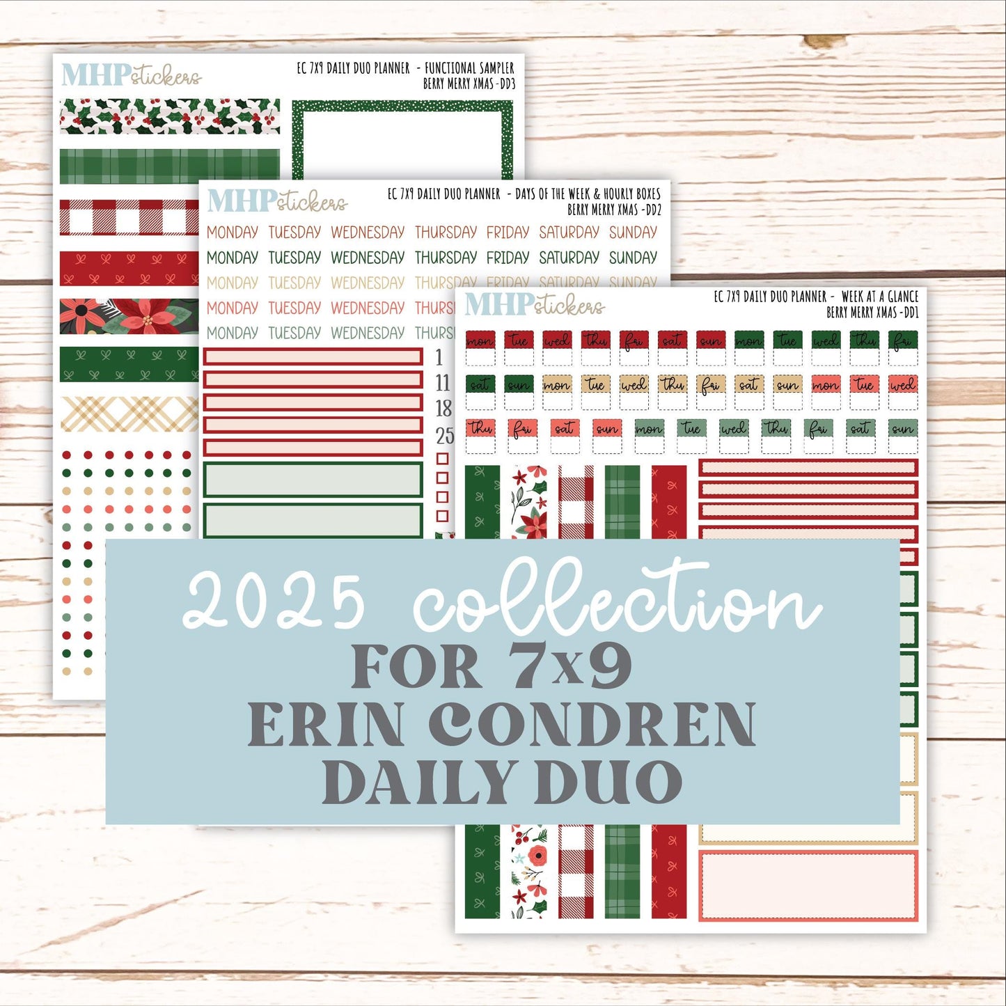 DECEMBER Daily Duo Sticker Kit for 7x9 Erin Condren Planners. "Berry Merry Xmas" || ECDD