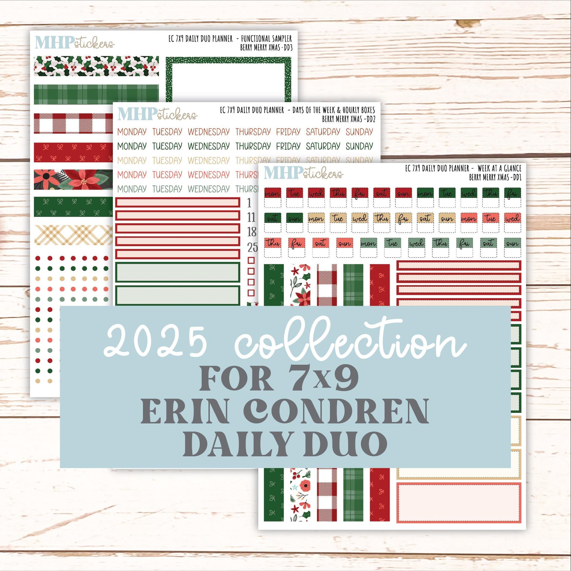 DECEMBER Daily Duo Sticker Kit for 7x9 Erin Condren Planners. "Berry Merry Xmas" || ECDD