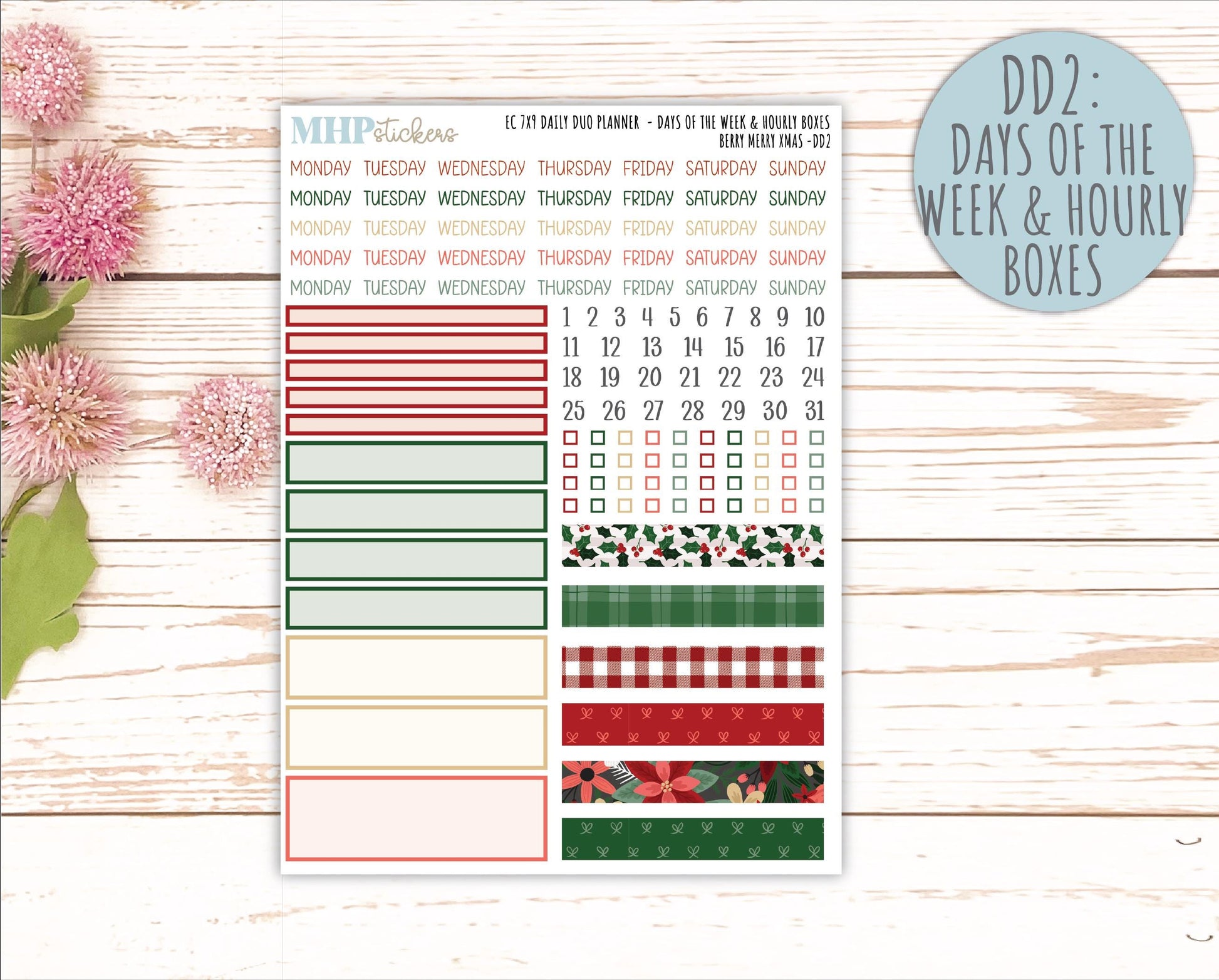 DECEMBER Daily Duo Sticker Kit for 7x9 Erin Condren Planners. "Berry Merry Xmas" || ECDD