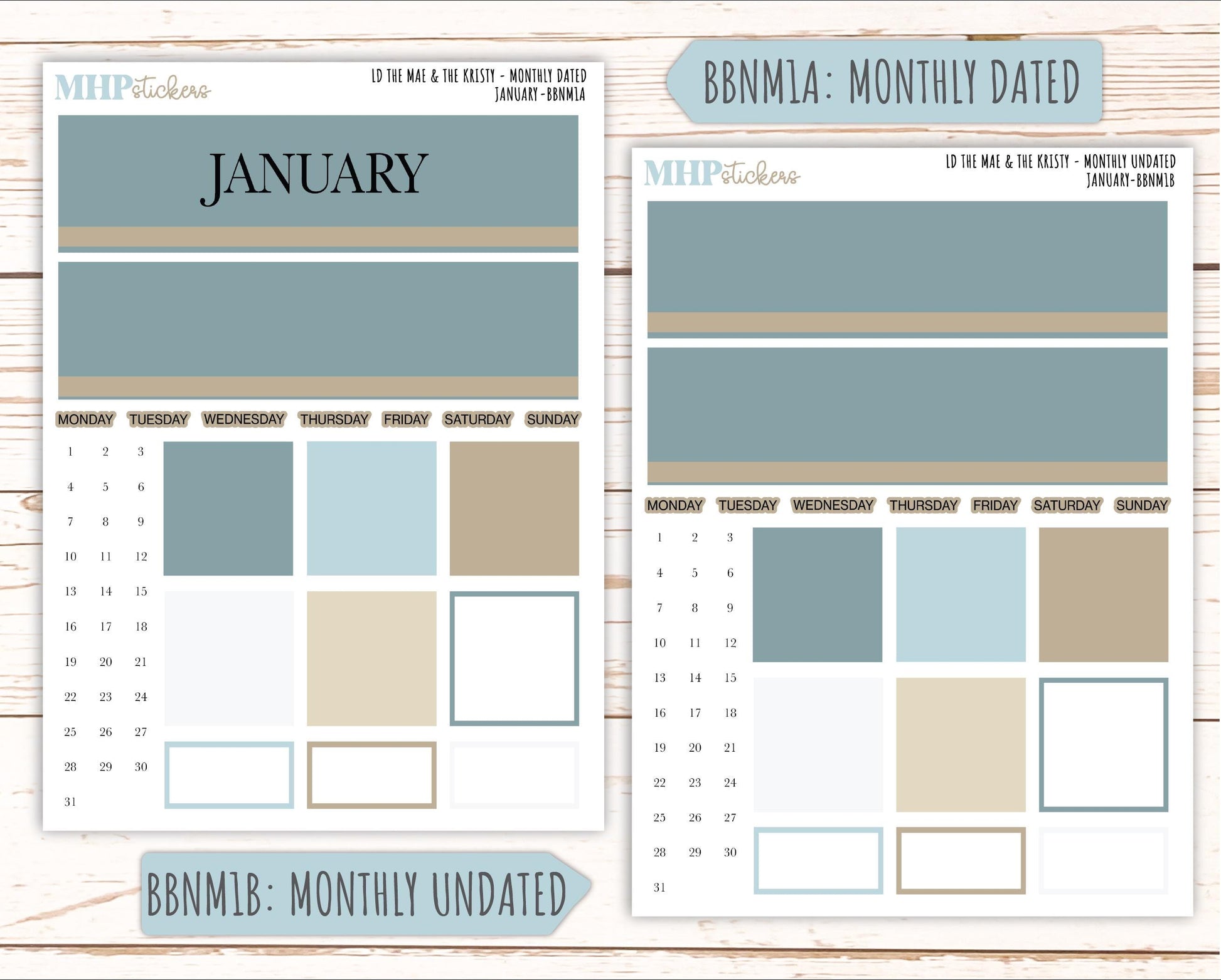 JANUARY Stickers for The Mae & Kristy Laurel Denise Planners (formerly Book Bound Planner). Neutral Color || BBN