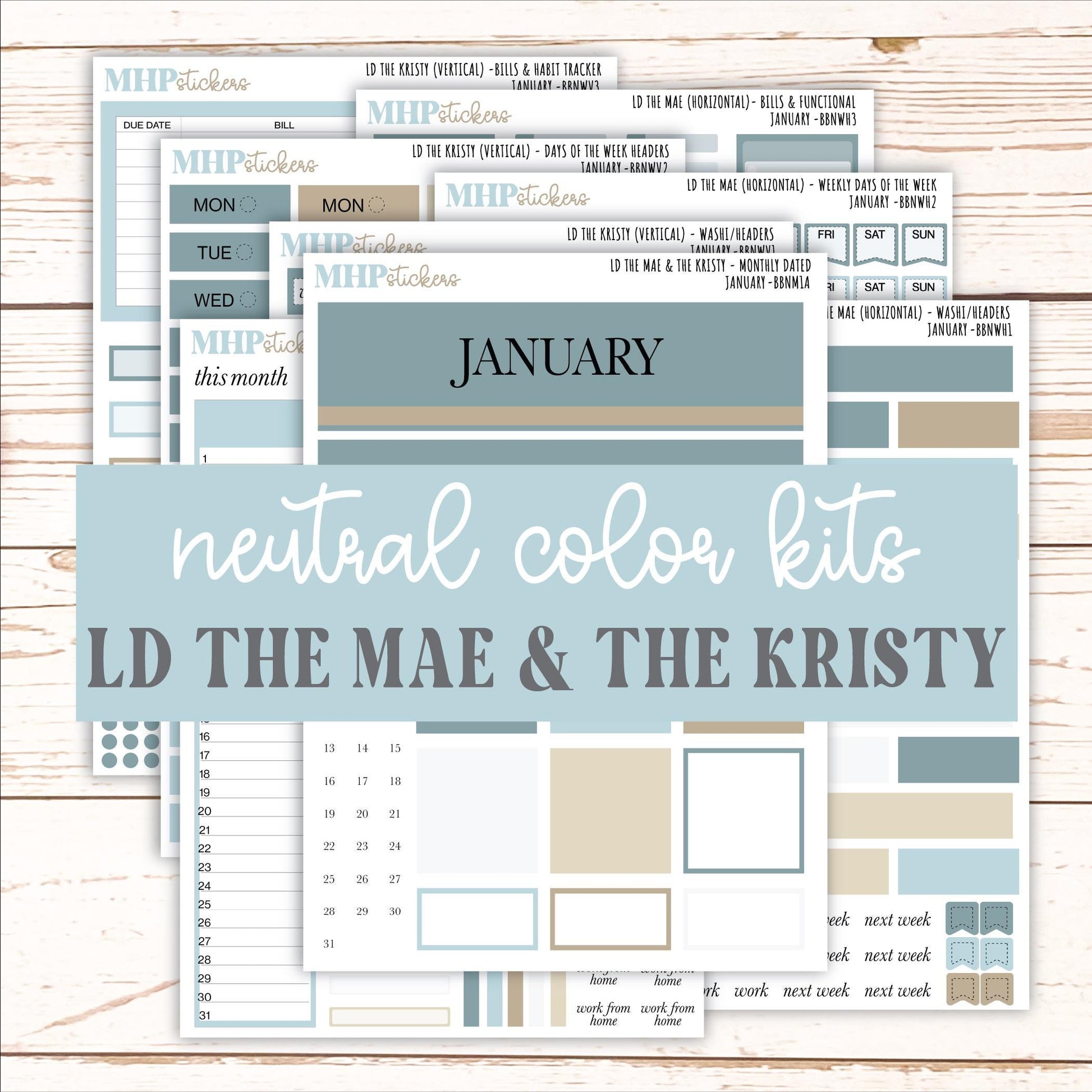 JANUARY Stickers for The Mae & Kristy Laurel Denise Planners (formerly Book Bound Planner). Neutral Color || BBN