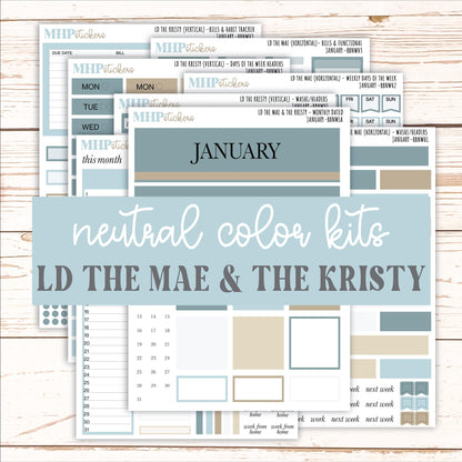 JANUARY Stickers for The Mae & Kristy Laurel Denise Planners (formerly Book Bound Planner). Neutral Color || BBN