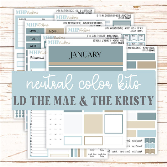 JANUARY Stickers for The Mae & Kristy Laurel Denise Planners (formerly Book Bound Planner). Neutral Color || BBN
