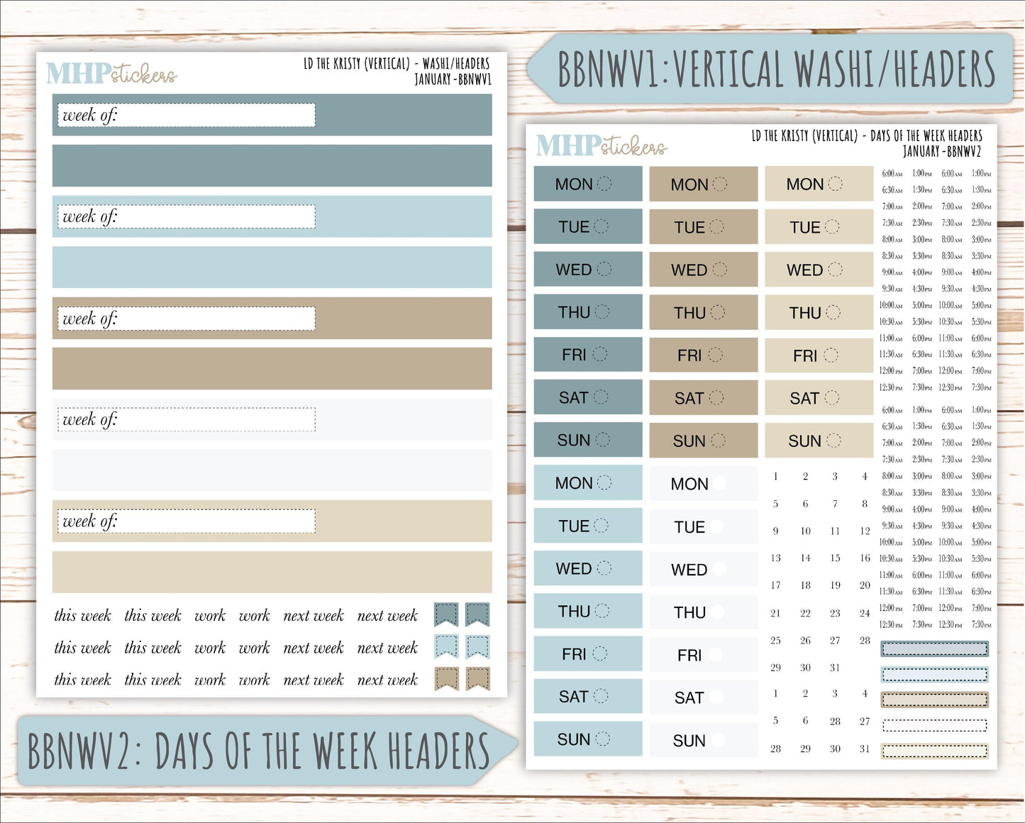 JANUARY Stickers for The Mae & Kristy Laurel Denise Planners (formerly Book Bound Planner). Neutral Color || BBN