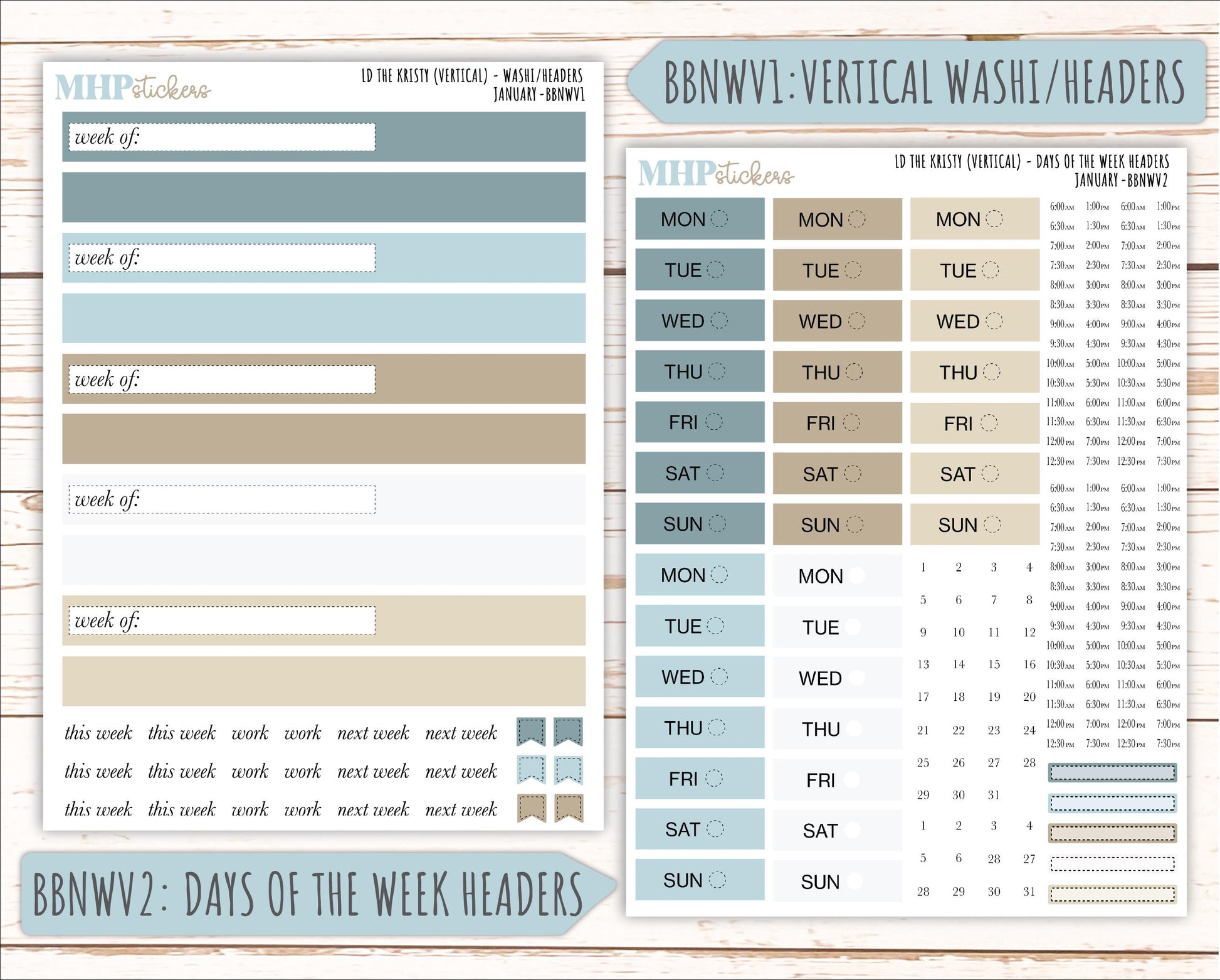 JANUARY Stickers for The Mae & Kristy Laurel Denise Planners (formerly Book Bound Planner). Neutral Color || BBN