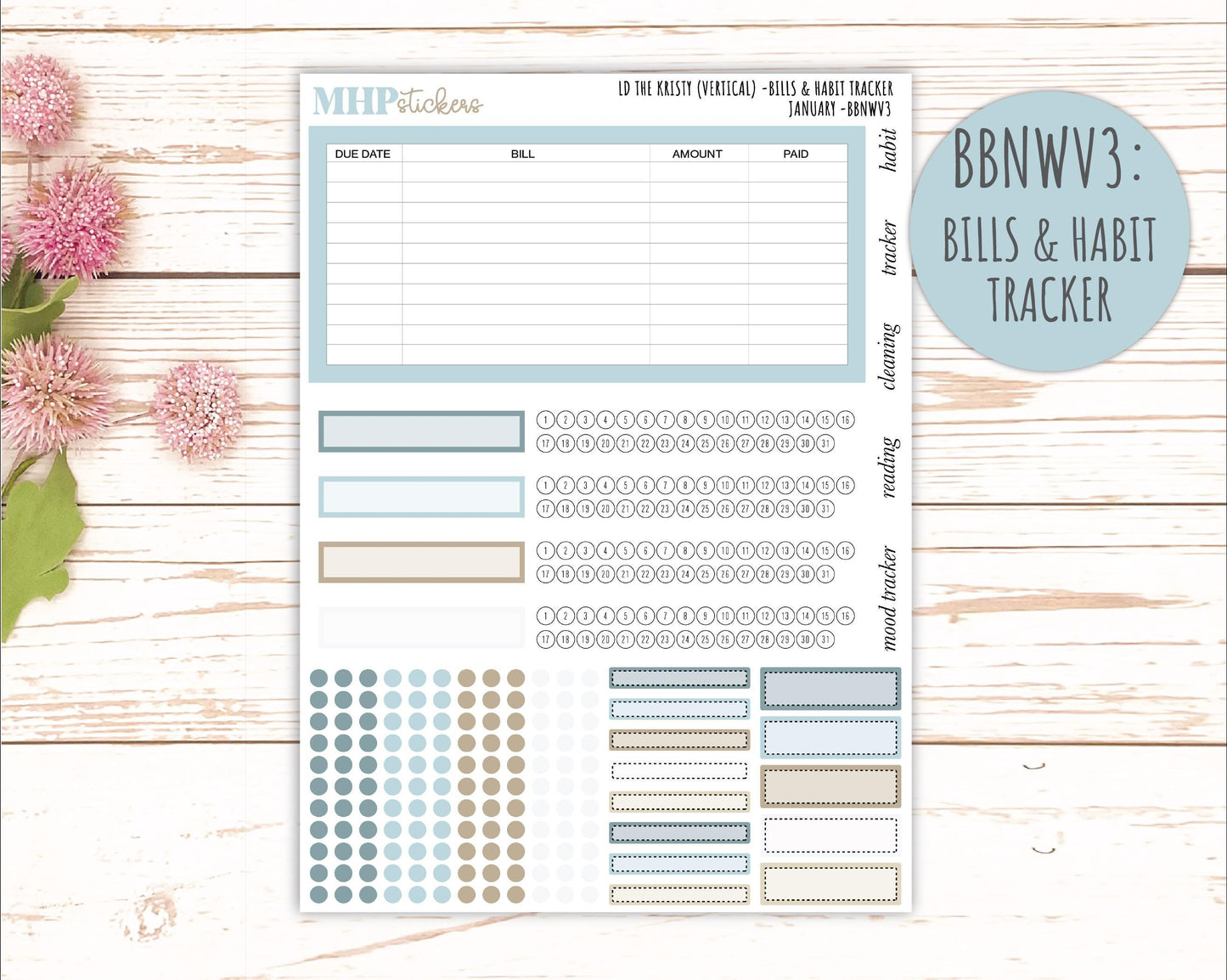 JANUARY Stickers for The Mae & Kristy Laurel Denise Planners (formerly Book Bound Planner). Neutral Color || BBN