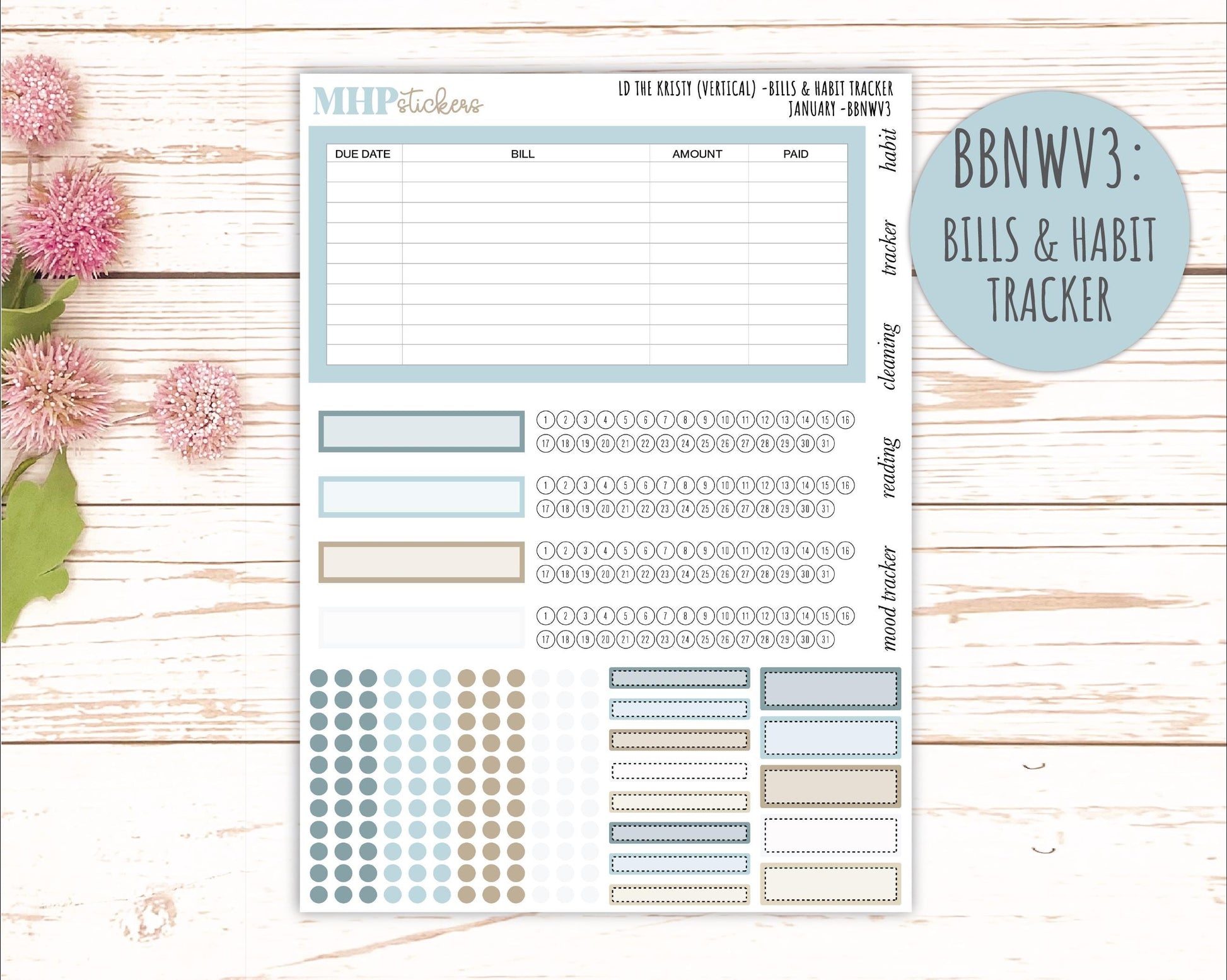 JANUARY Stickers for The Mae & Kristy Laurel Denise Planners (formerly Book Bound Planner). Neutral Color || BBN