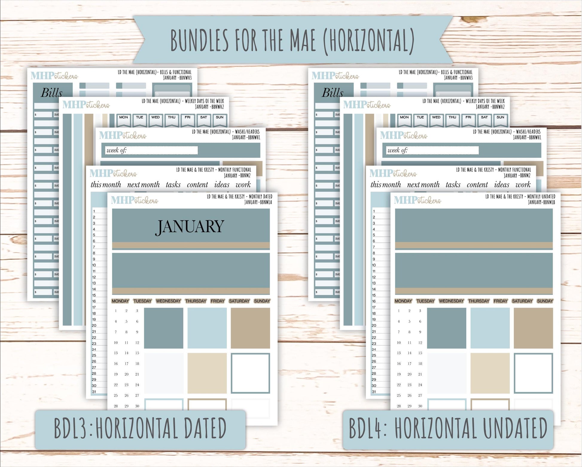 JANUARY Stickers for The Mae & Kristy Laurel Denise Planners (formerly Book Bound Planner). Neutral Color || BBN
