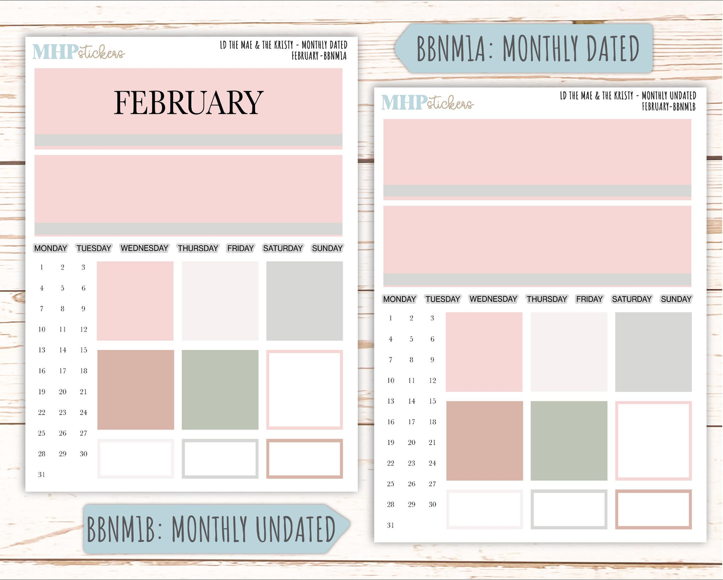 FEBRUARY Stickers for The Mae & Kristy Laurel Denise Planners (formerly Book Bound Planner). Neutral Color || BBN