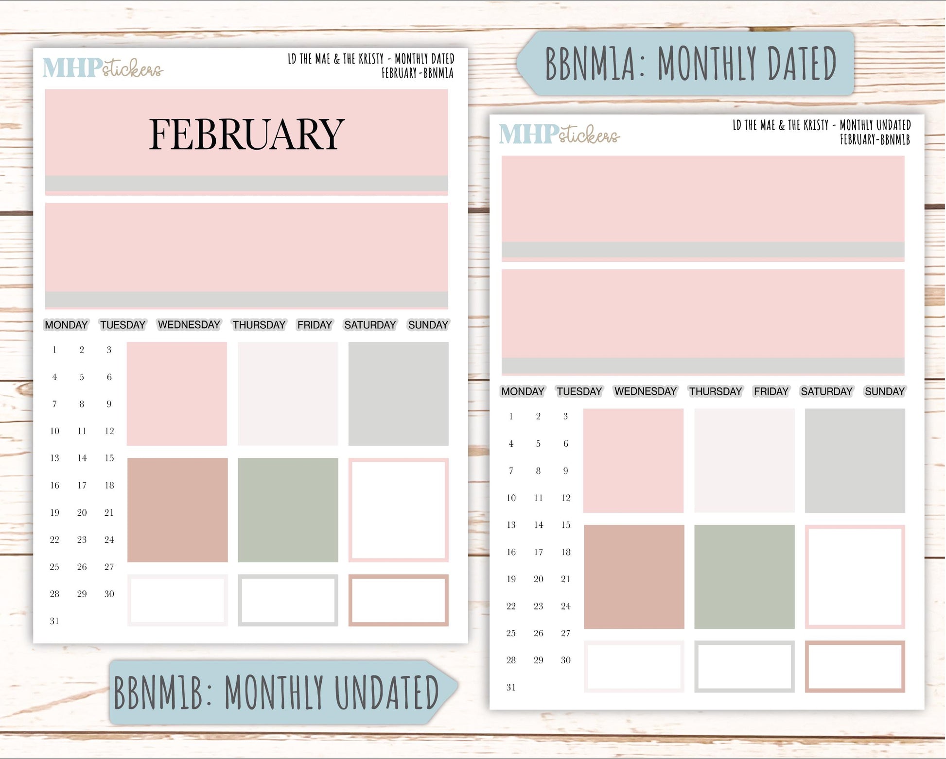 FEBRUARY Stickers for The Mae & Kristy Laurel Denise Planners (formerly Book Bound Planner). Neutral Color || BBN