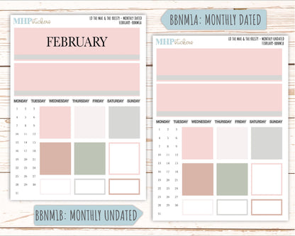 FEBRUARY Stickers for The Mae & Kristy Laurel Denise Planners (formerly Book Bound Planner). Neutral Color || BBN
