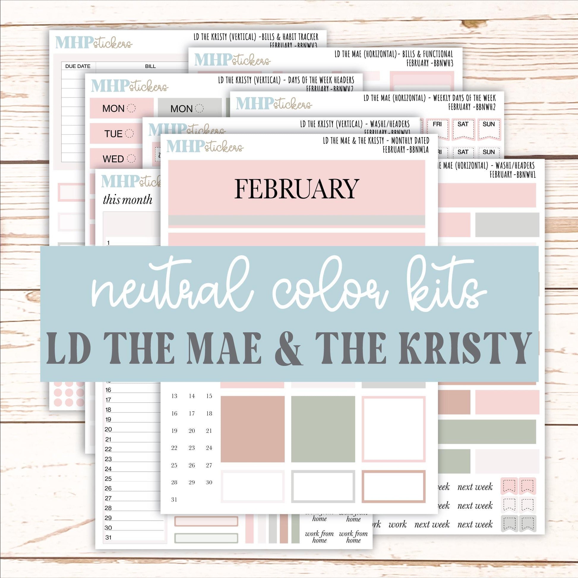 FEBRUARY Stickers for The Mae & Kristy Laurel Denise Planners (formerly Book Bound Planner). Neutral Color || BBN