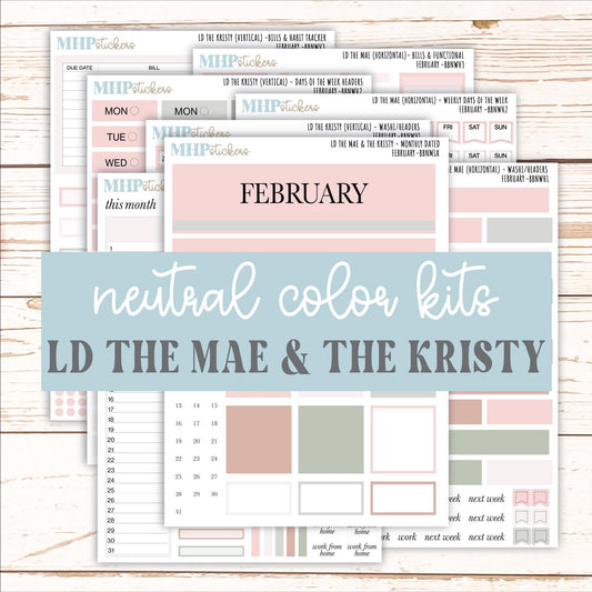 FEBRUARY Stickers for The Mae & Kristy Laurel Denise Planners (formerly Book Bound Planner). Neutral Color || BBN