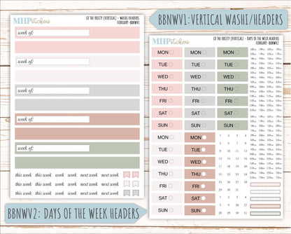 FEBRUARY Stickers for The Mae & Kristy Laurel Denise Planners (formerly Book Bound Planner). Neutral Color || BBN
