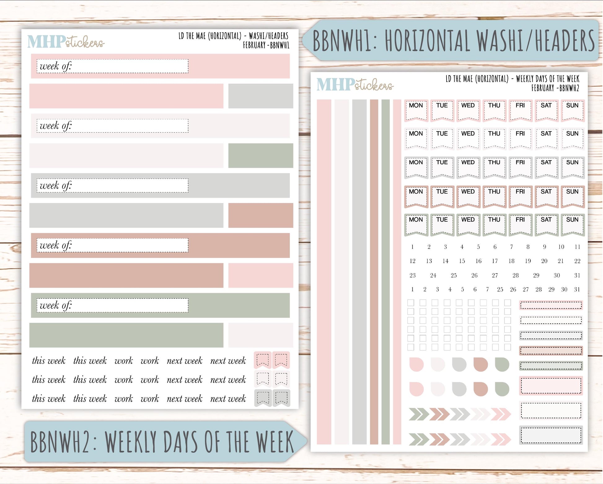 FEBRUARY Stickers for The Mae & Kristy Laurel Denise Planners (formerly Book Bound Planner). Neutral Color || BBN