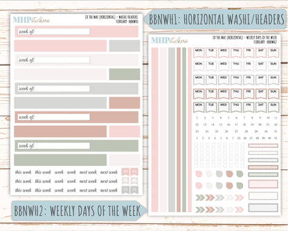 FEBRUARY Stickers for The Mae & Kristy Laurel Denise Planners (formerly Book Bound Planner). Neutral Color || BBN