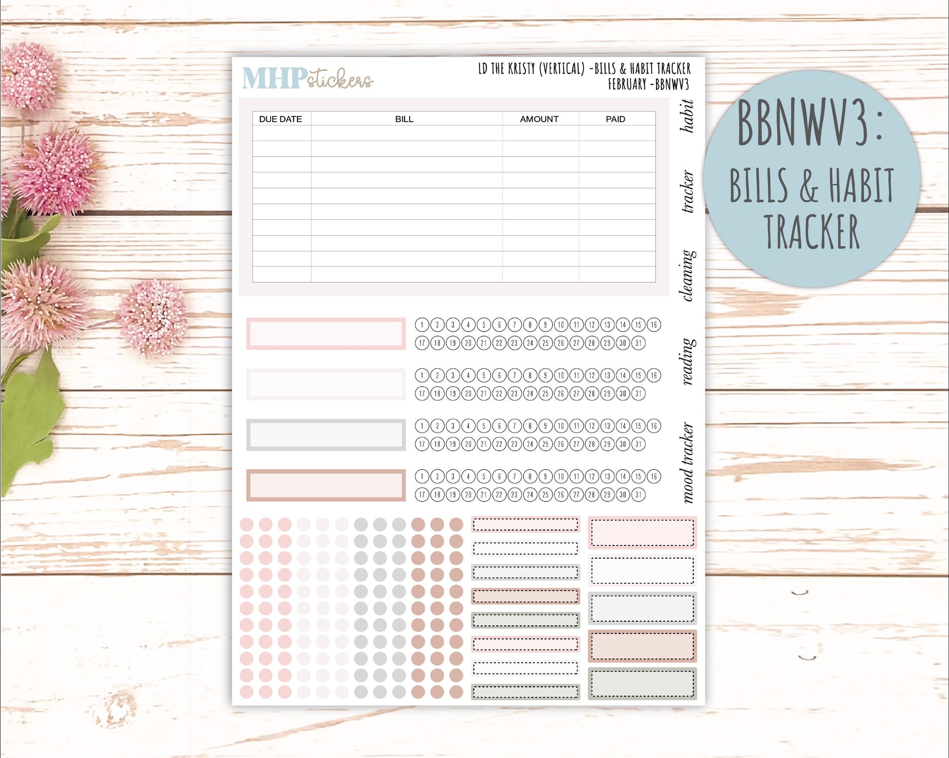 FEBRUARY Stickers for The Mae & Kristy Laurel Denise Planners (formerly Book Bound Planner). Neutral Color || BBN