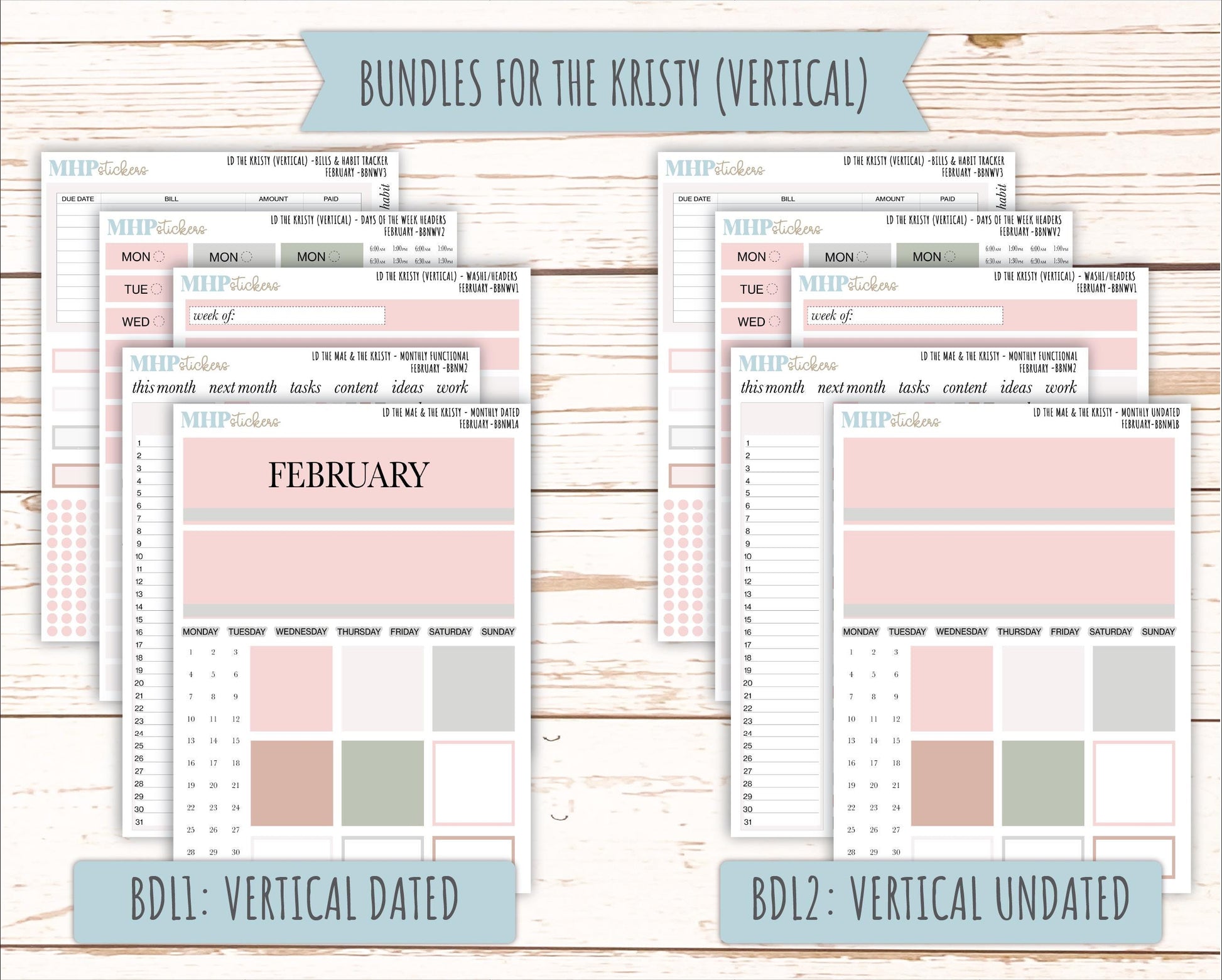 FEBRUARY Stickers for The Mae & Kristy Laurel Denise Planners (formerly Book Bound Planner). Neutral Color || BBN