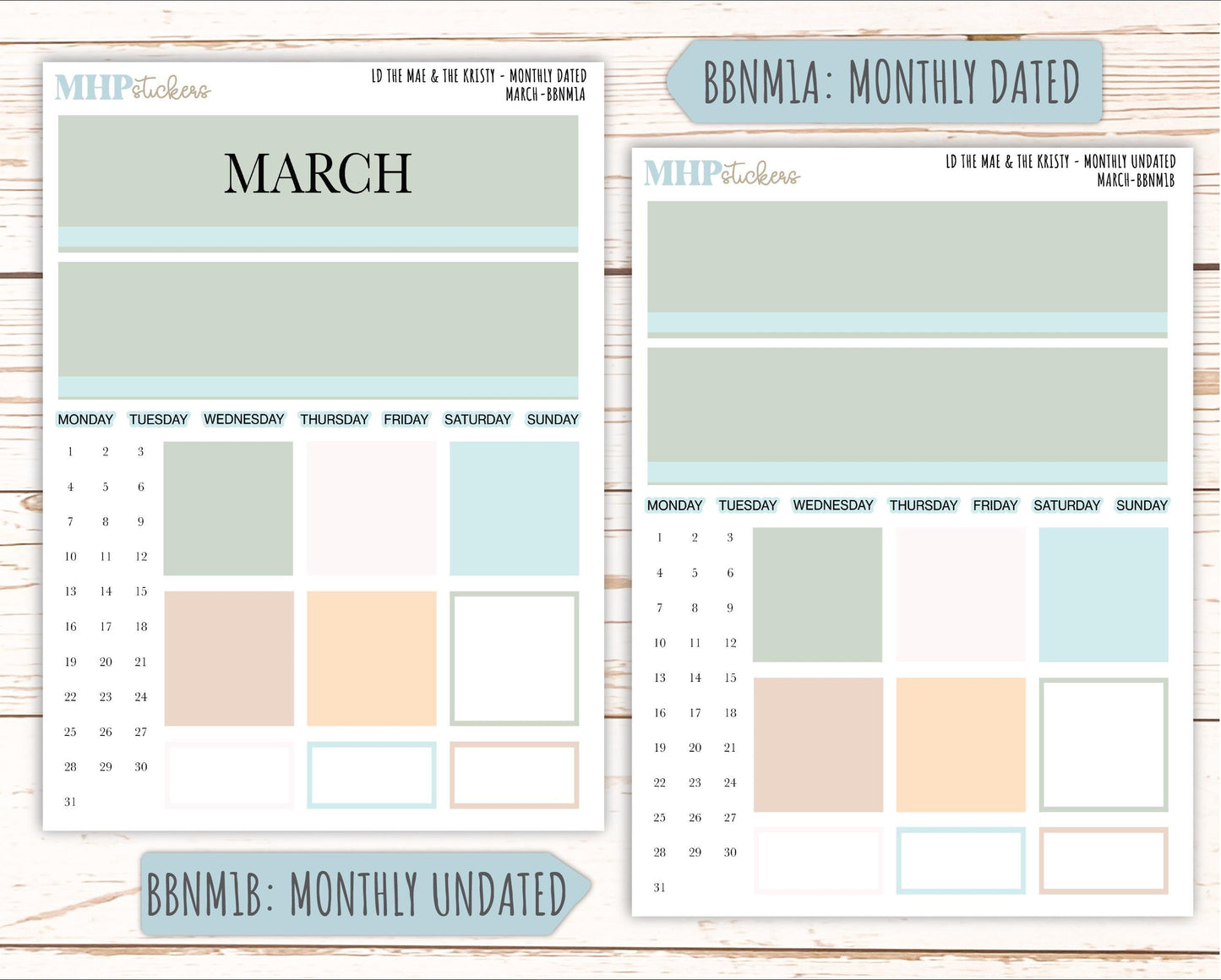 MARCH Stickers for The Mae & Kristy Laurel Denise Planners (formerly Book Bound Planner). Neutral Color || BBN