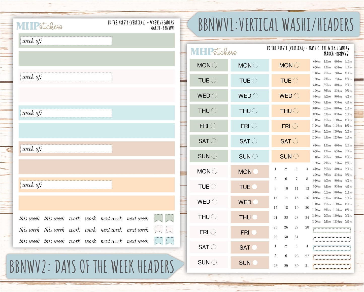 MARCH Stickers for The Mae & Kristy Laurel Denise Planners (formerly Book Bound Planner). Neutral Color || BBN