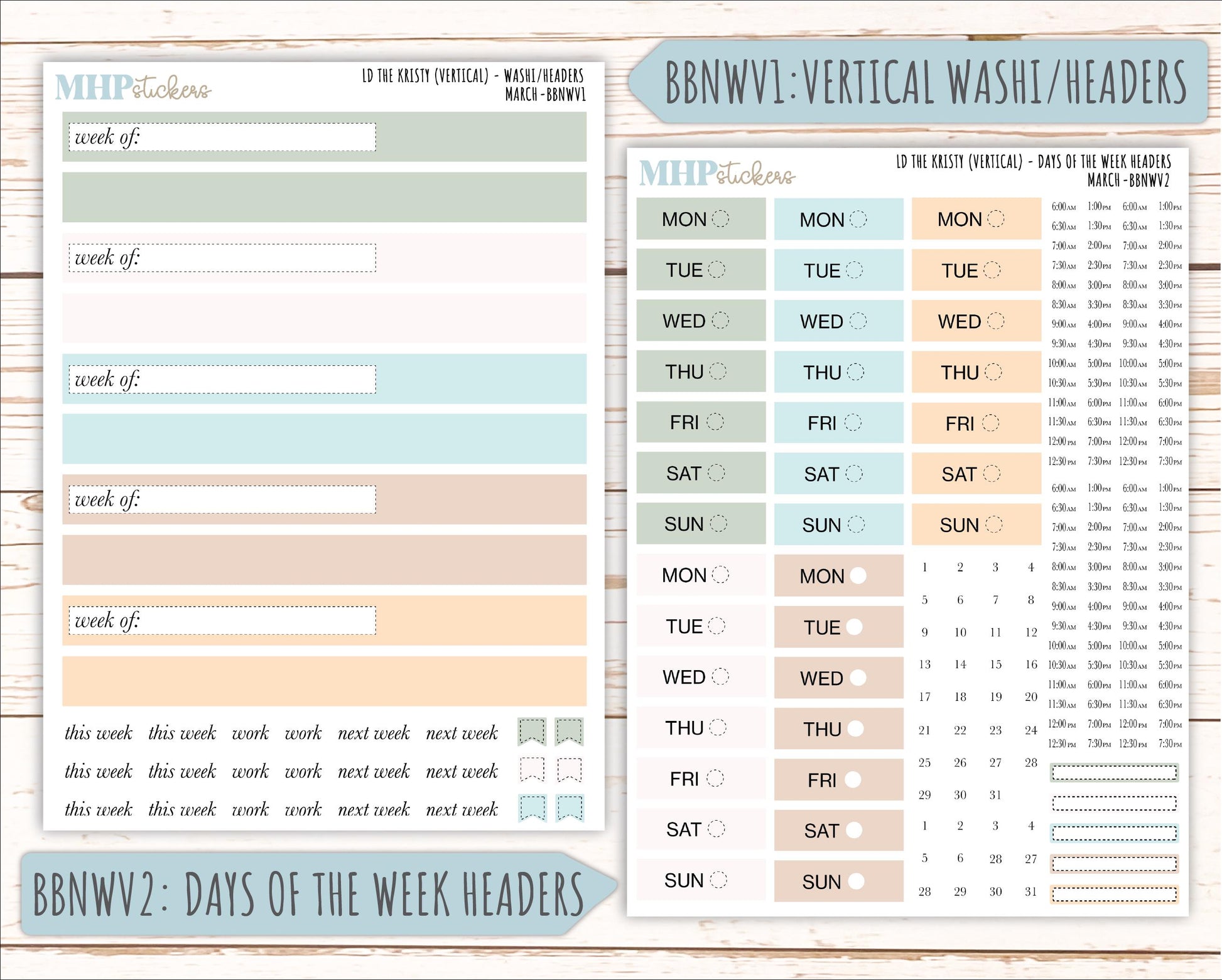 MARCH Stickers for The Mae & Kristy Laurel Denise Planners (formerly Book Bound Planner). Neutral Color || BBN