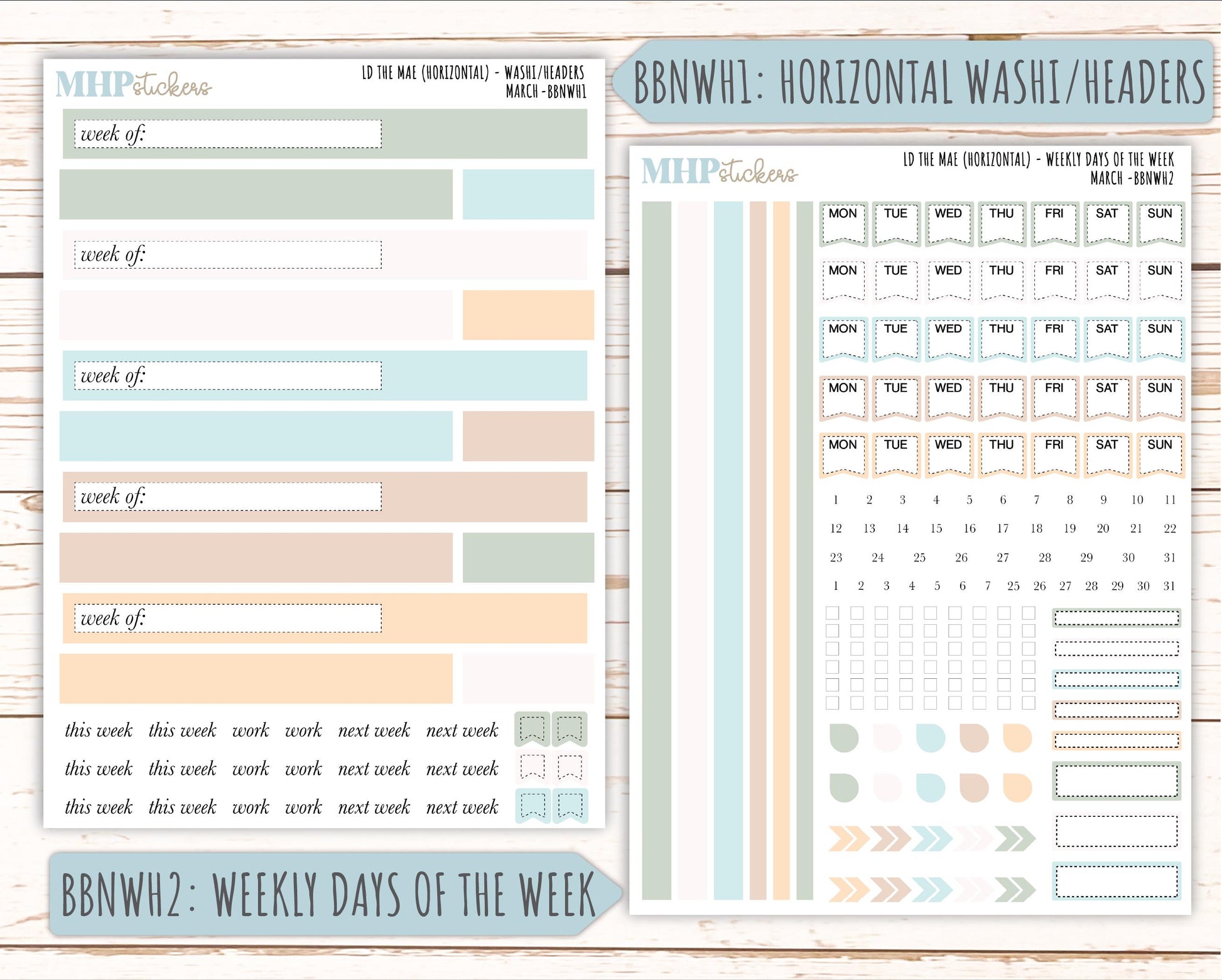 MARCH Stickers for The Mae & Kristy Laurel Denise Planners (formerly Book Bound Planner). Neutral Color || BBN