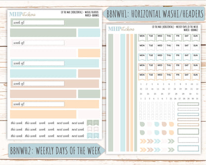MARCH Stickers for The Mae & Kristy Laurel Denise Planners (formerly Book Bound Planner). Neutral Color || BBN