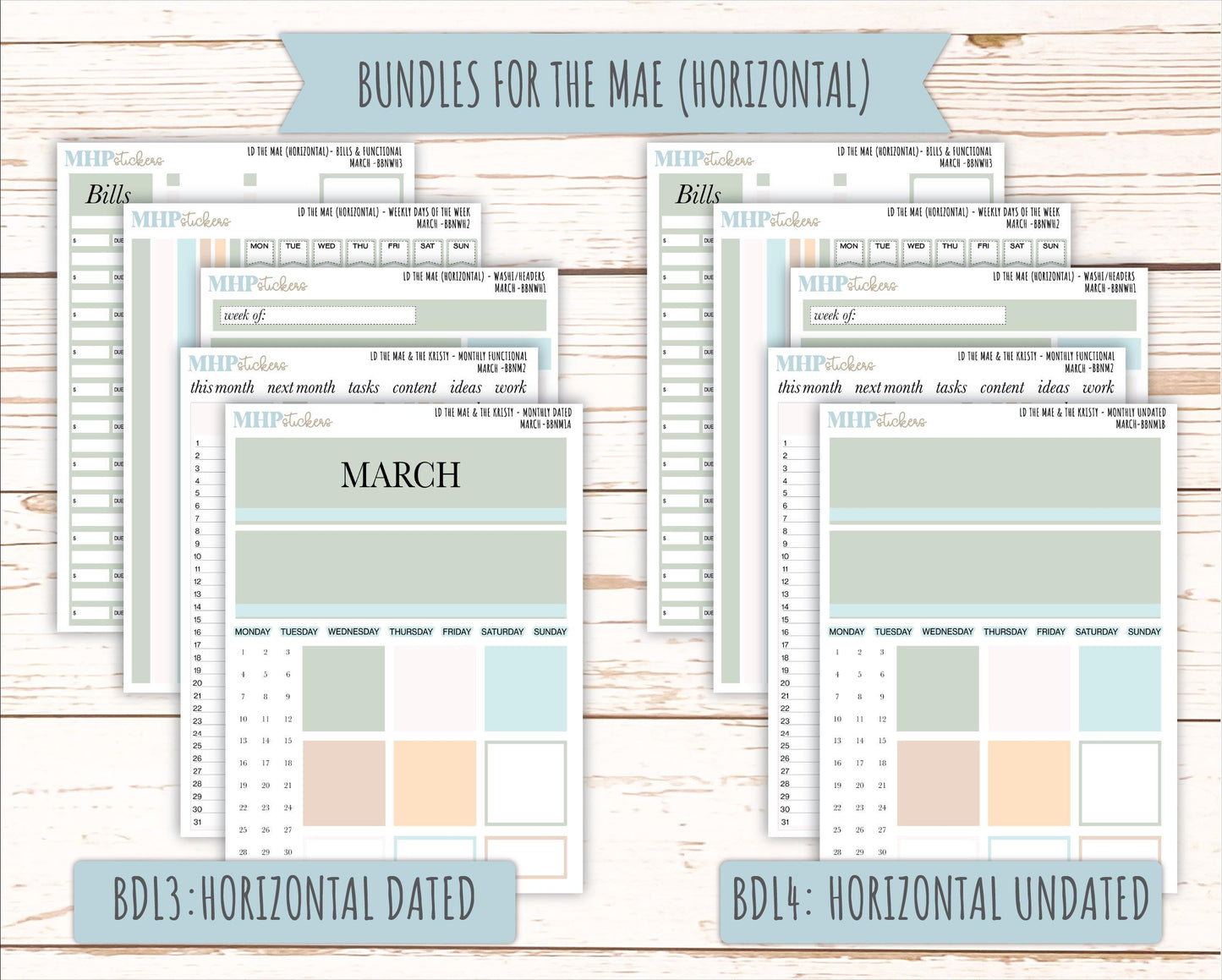 MARCH Stickers for The Mae & Kristy Laurel Denise Planners (formerly Book Bound Planner). Neutral Color || BBN