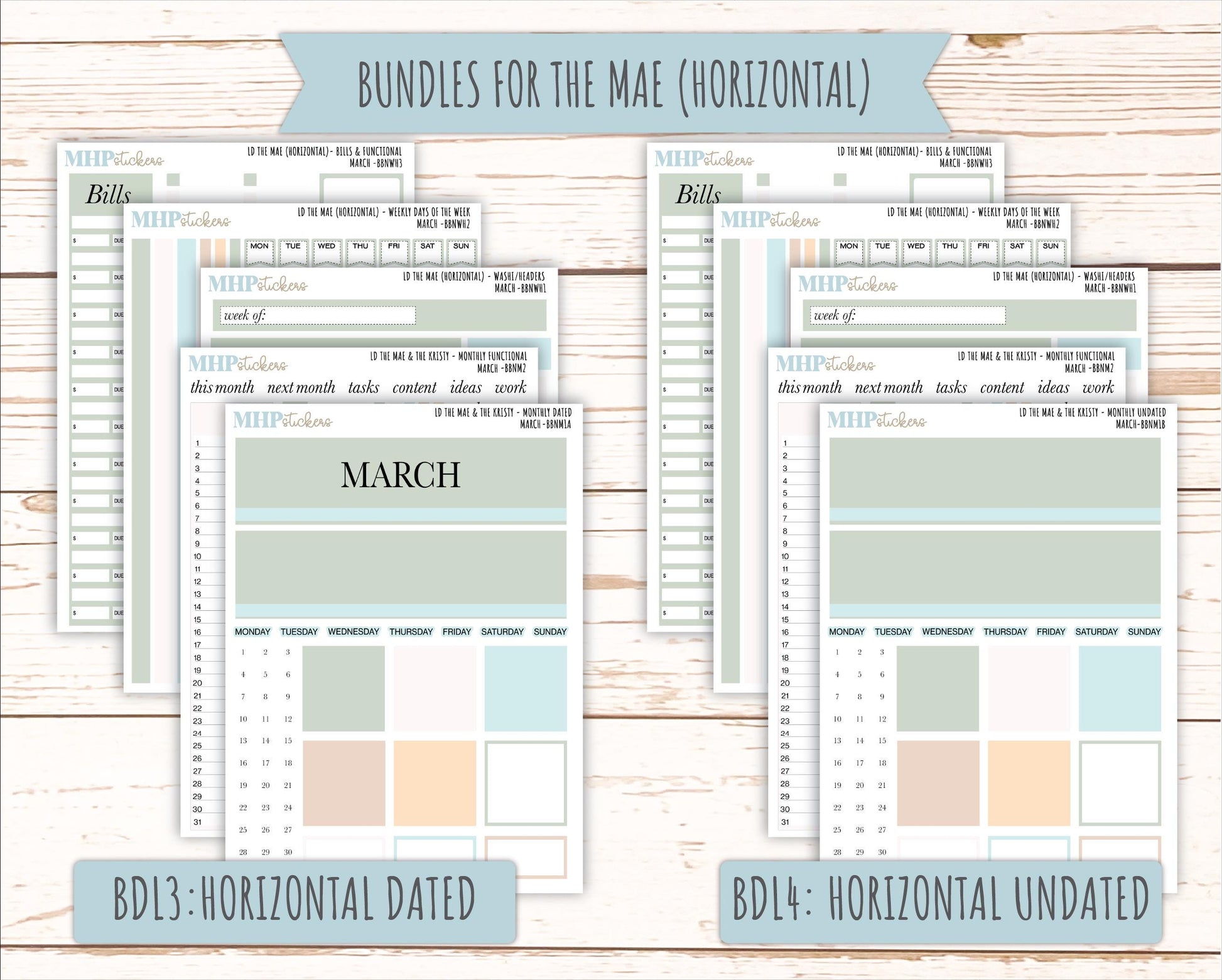 MARCH Stickers for The Mae & Kristy Laurel Denise Planners (formerly Book Bound Planner). Neutral Color || BBN