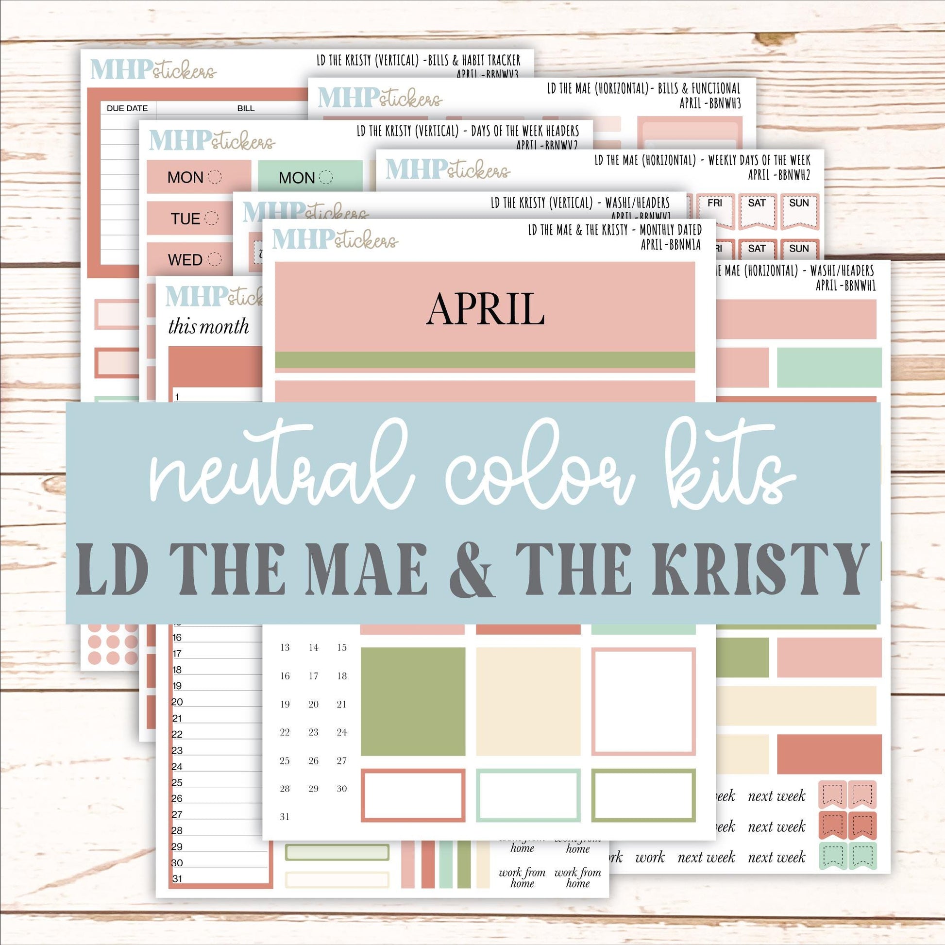 APRIL Stickers for The Mae & Kristy Laurel Denise Planners (formerly Book Bound Planner). Neutral Color || BBN