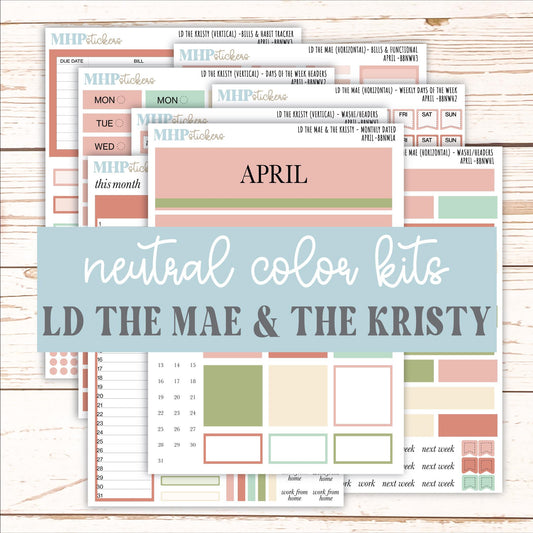 APRIL Stickers for The Mae & Kristy Laurel Denise Planners (formerly Book Bound Planner). Neutral Color || BBN
