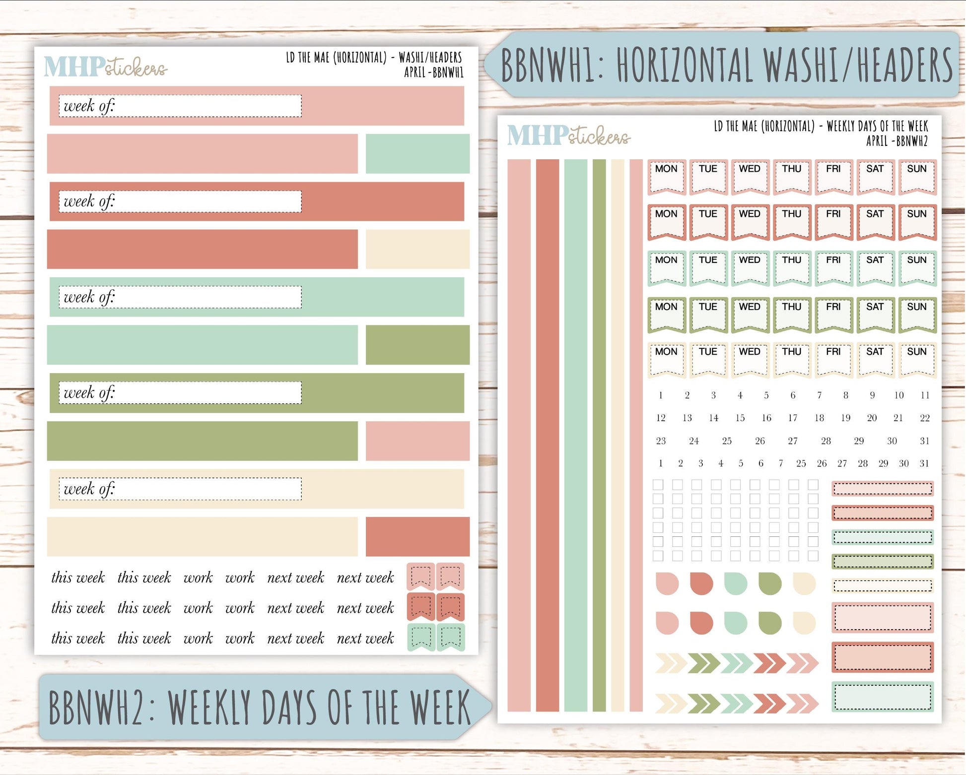 APRIL Stickers for The Mae & Kristy Laurel Denise Planners (formerly Book Bound Planner). Neutral Color || BBN