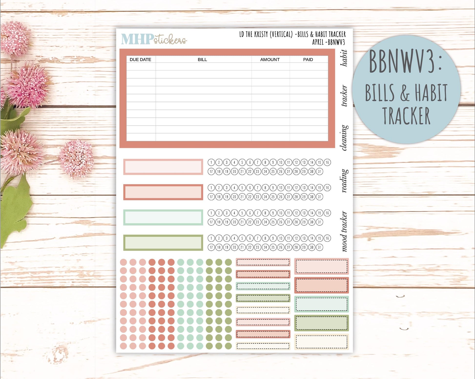APRIL Stickers for The Mae & Kristy Laurel Denise Planners (formerly Book Bound Planner). Neutral Color || BBN