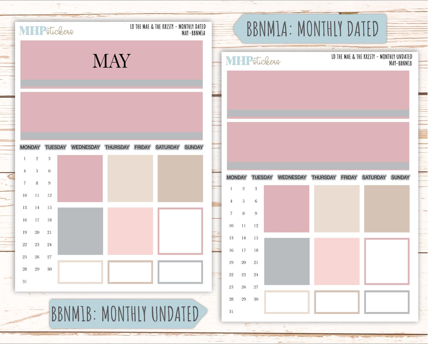MAY Stickers for The Mae & Kristy Laurel Denise Planners (formerly Book Bound Planner). Neutral Color || BBN