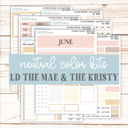 JUNE Stickers for The Mae & Kristy Laurel Denise Planners (formerly Book Bound Planner). Neutral Color || BBN
