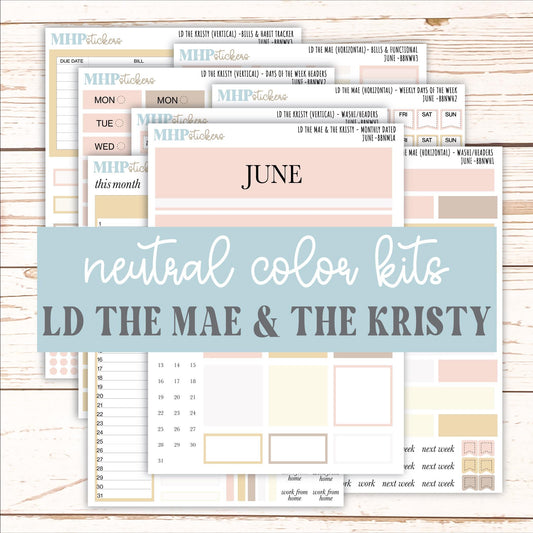 JUNE Stickers for The Mae & Kristy Laurel Denise Planners (formerly Book Bound Planner). Neutral Color || BBN
