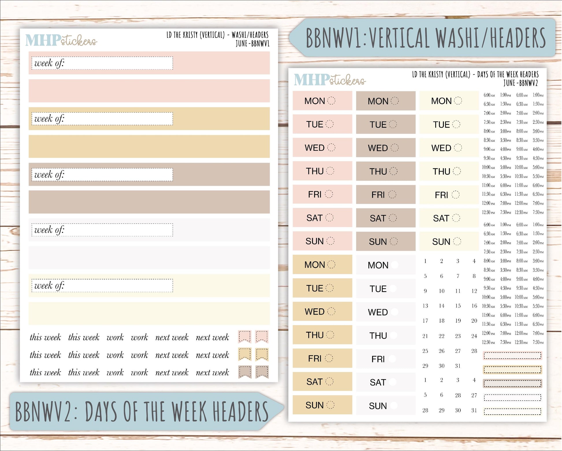 JUNE Stickers for The Mae & Kristy Laurel Denise Planners (formerly Book Bound Planner). Neutral Color || BBN