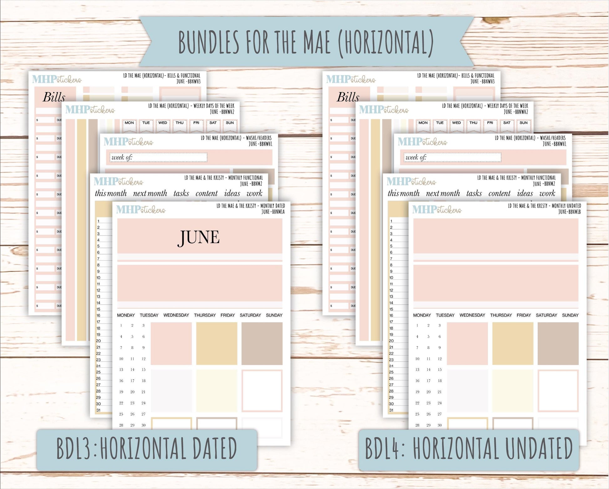 JUNE Stickers for The Mae & Kristy Laurel Denise Planners (formerly Book Bound Planner). Neutral Color || BBN