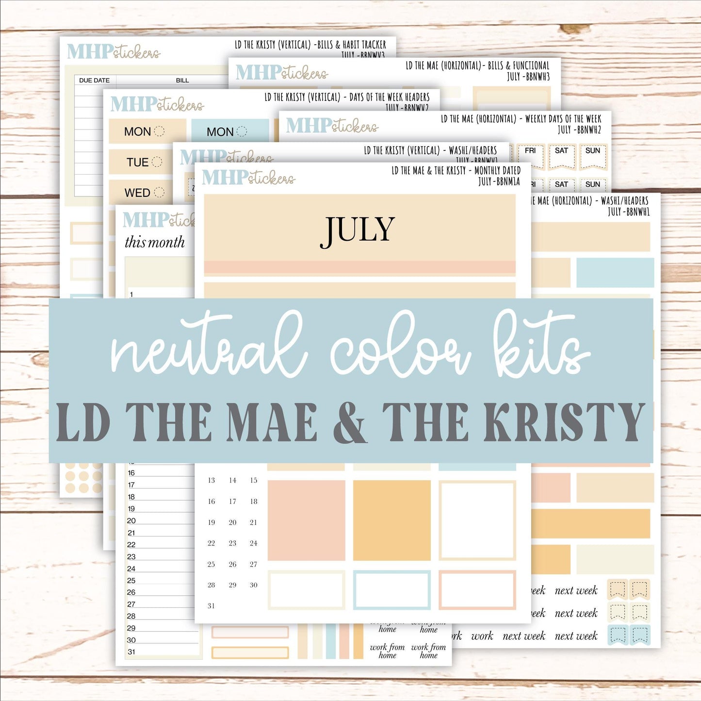 JULY Stickers for The Mae & Kristy Laurel Denise Planners (formerly Book Bound Planner). Neutral Color || BBN