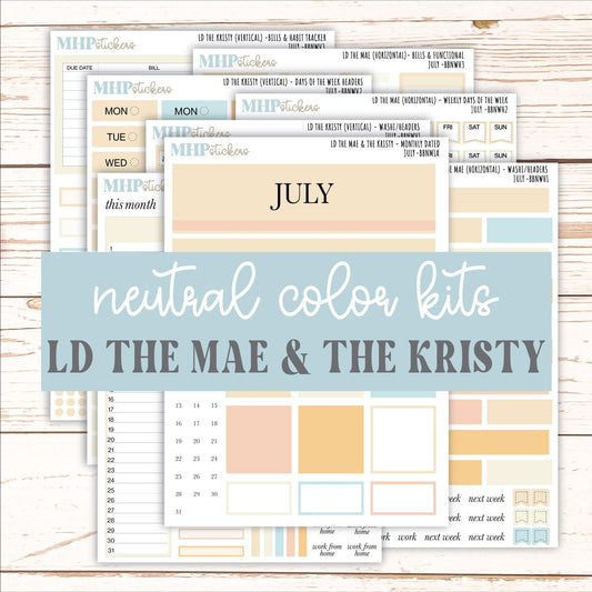 JULY Stickers for The Mae & Kristy Laurel Denise Planners (formerly Book Bound Planner). Neutral Color || BBN