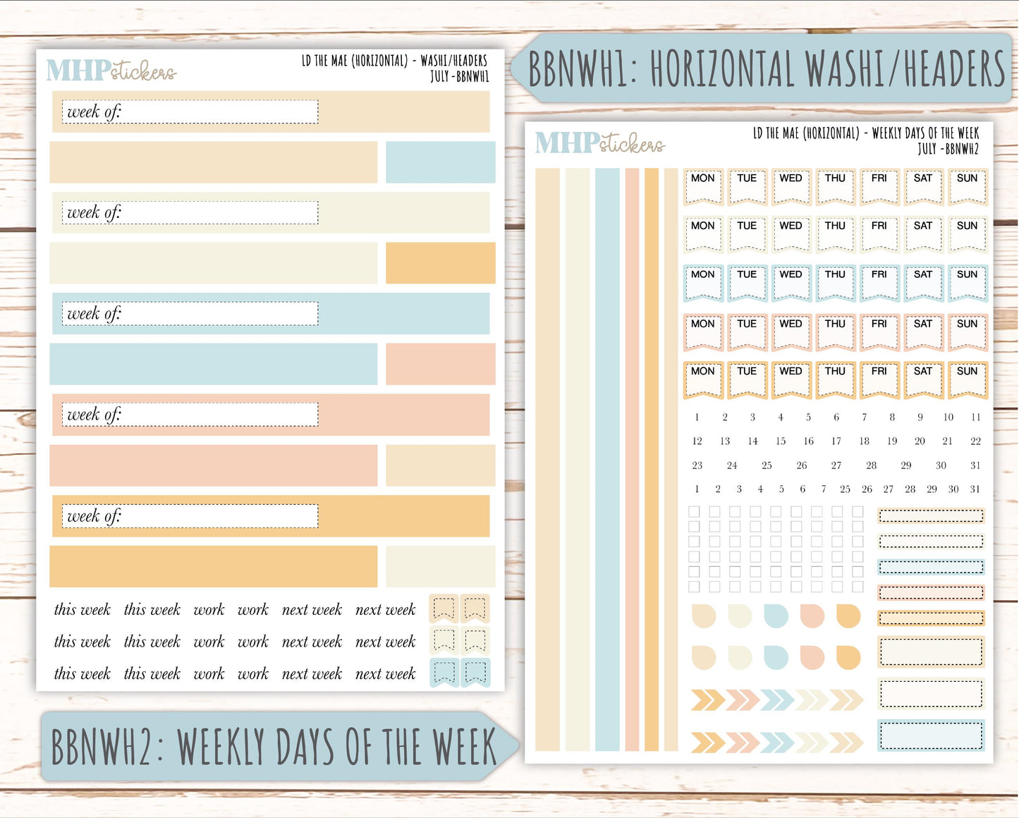 JULY Stickers for The Mae & Kristy Laurel Denise Planners (formerly Book Bound Planner). Neutral Color || BBN