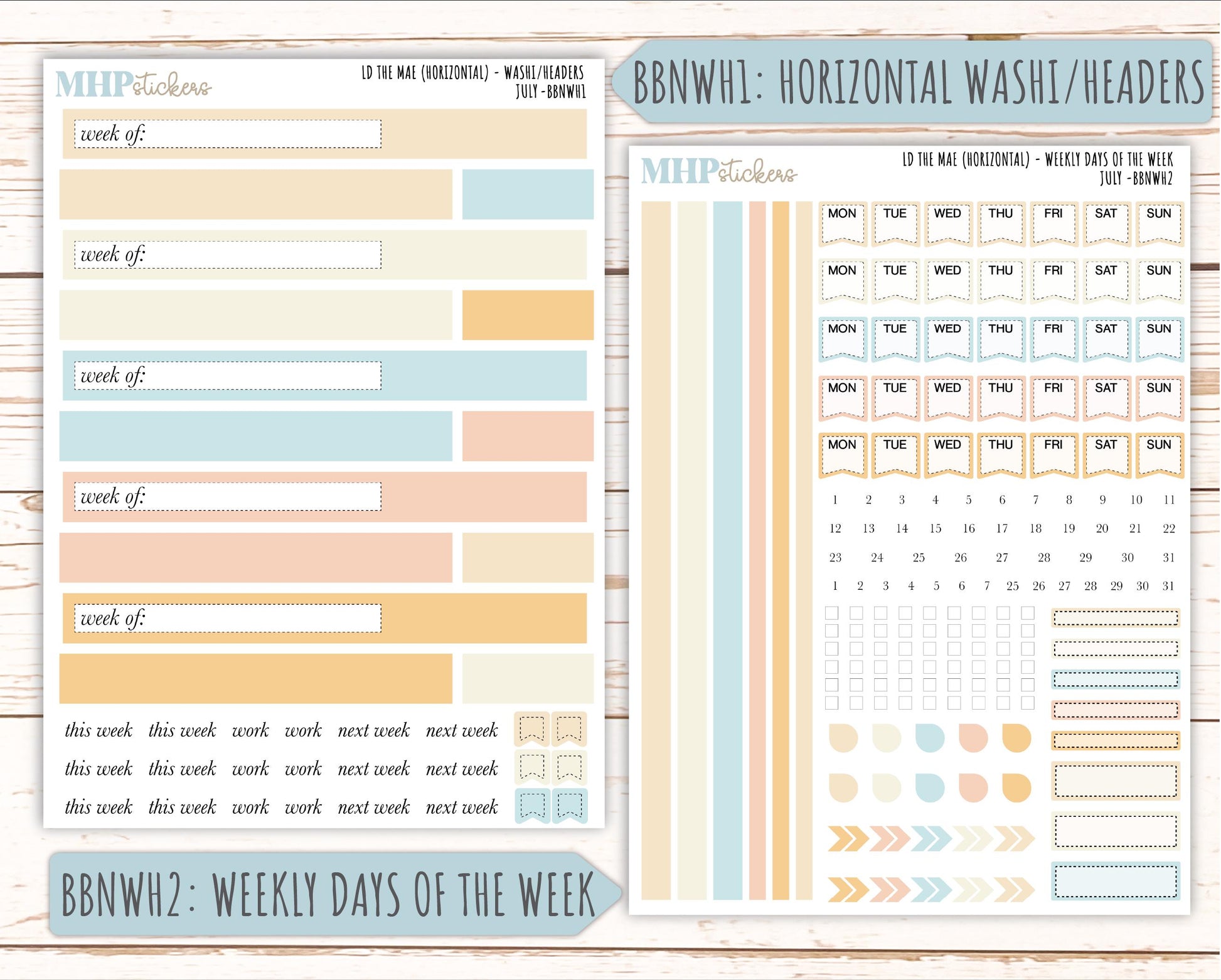 JULY Stickers for The Mae & Kristy Laurel Denise Planners (formerly Book Bound Planner). Neutral Color || BBN