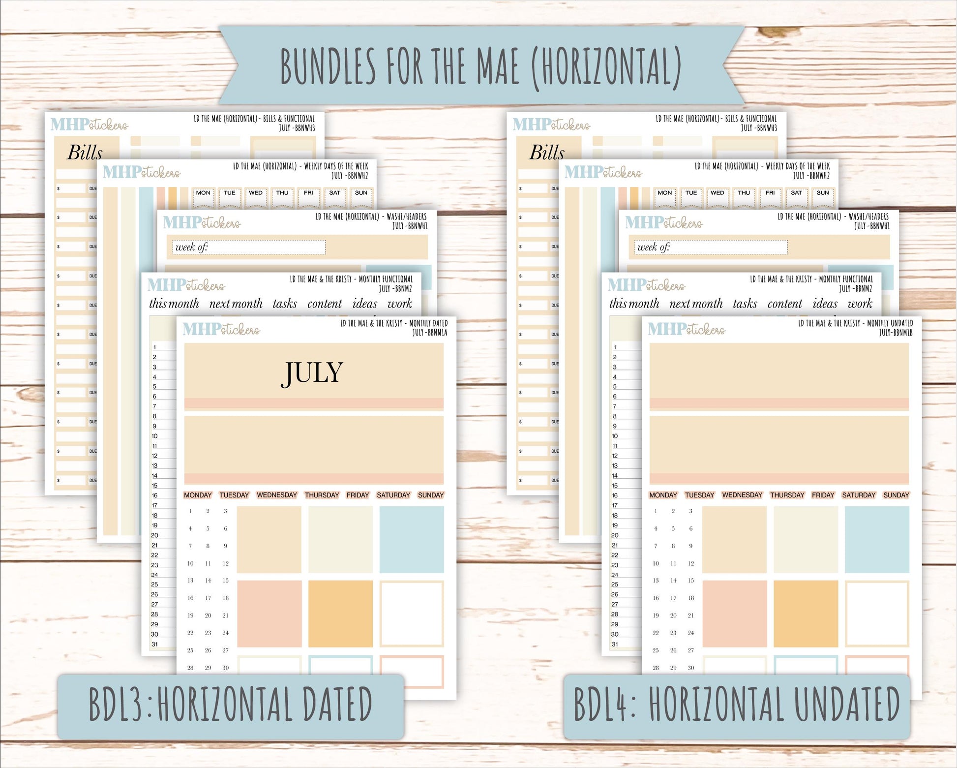 JULY Stickers for The Mae & Kristy Laurel Denise Planners (formerly Book Bound Planner). Neutral Color || BBN