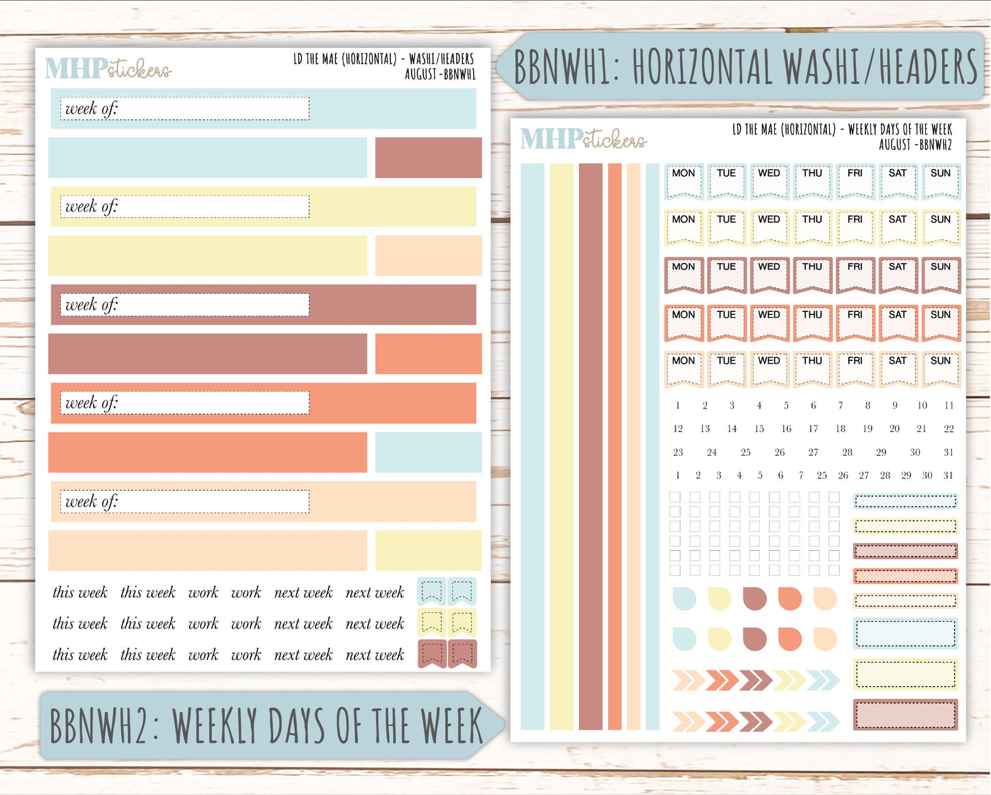 AUGUST Stickers for The Mae & Kristy Laurel Denise Planners (formerly Book Bound Planner). Neutral Color || BBN