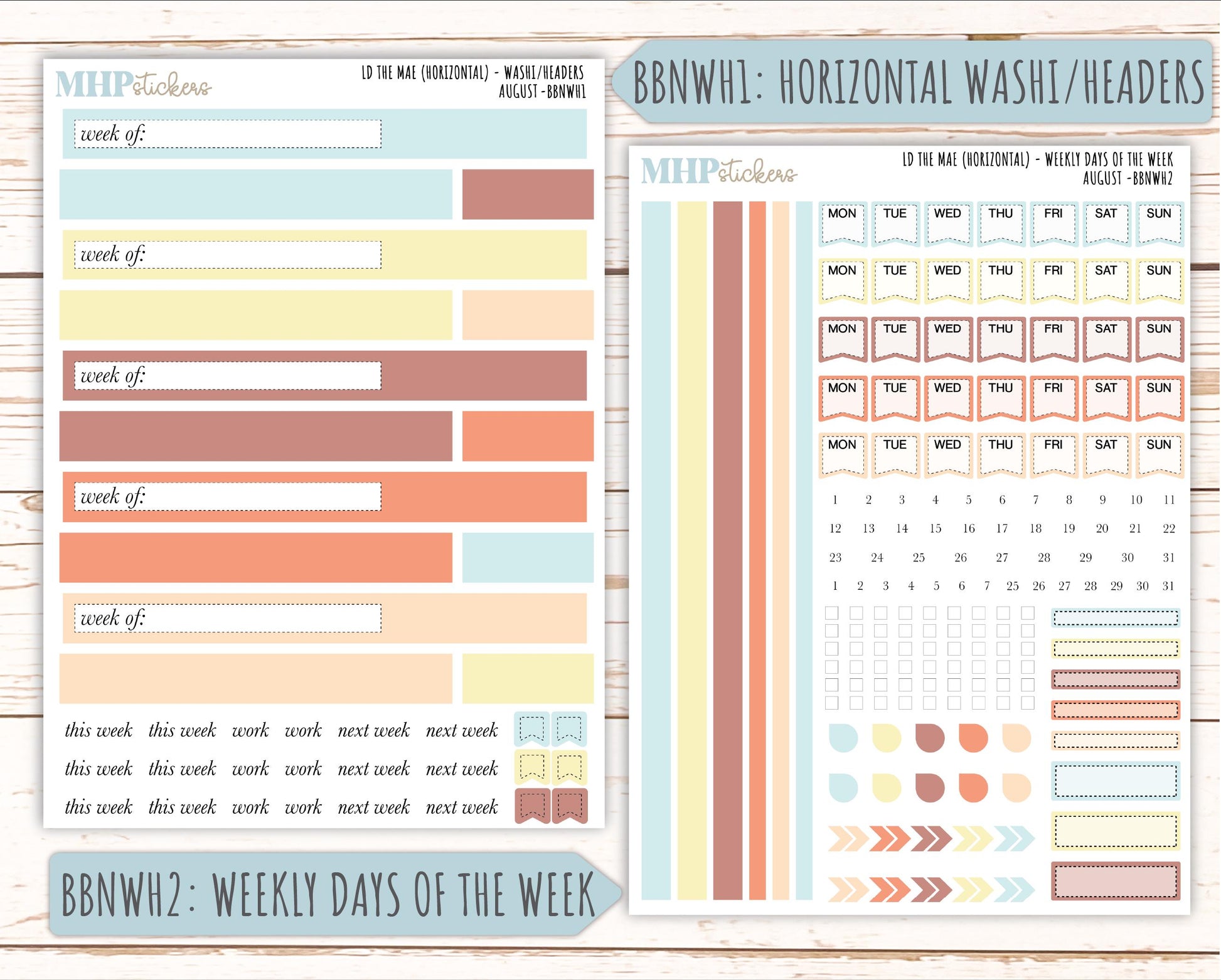 AUGUST Stickers for The Mae & Kristy Laurel Denise Planners (formerly Book Bound Planner). Neutral Color || BBN