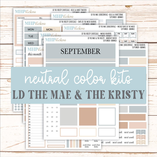 SEPTEMBER Stickers for The Mae & Kristy Laurel Denise Planners (formerly Book Bound Planner). Neutral Color || BBN