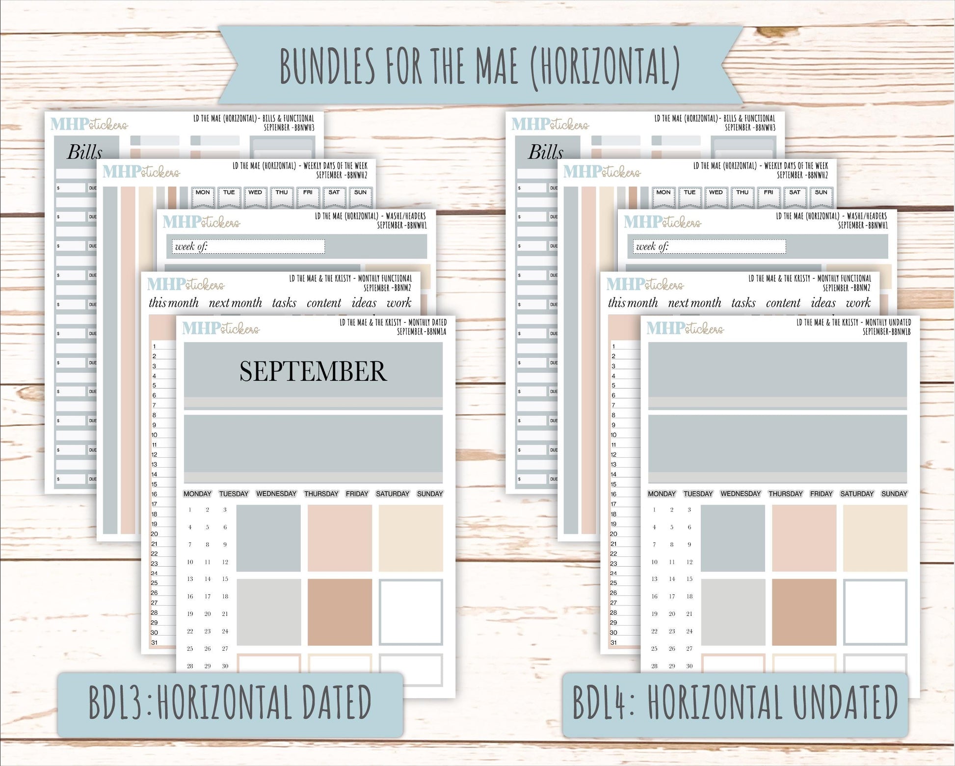 SEPTEMBER Stickers for The Mae & Kristy Laurel Denise Planners (formerly Book Bound Planner). Neutral Color || BBN